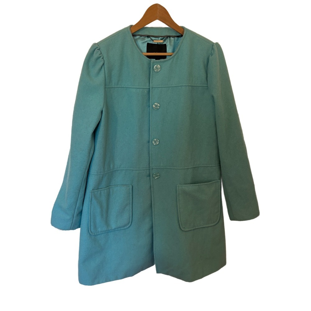 Mossimo Teal Blue Collarless Button‎ Front Coat Puff Shoulder XXL